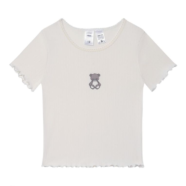 H&H Girls' Pointelle Baby Tee, White, hi-res
