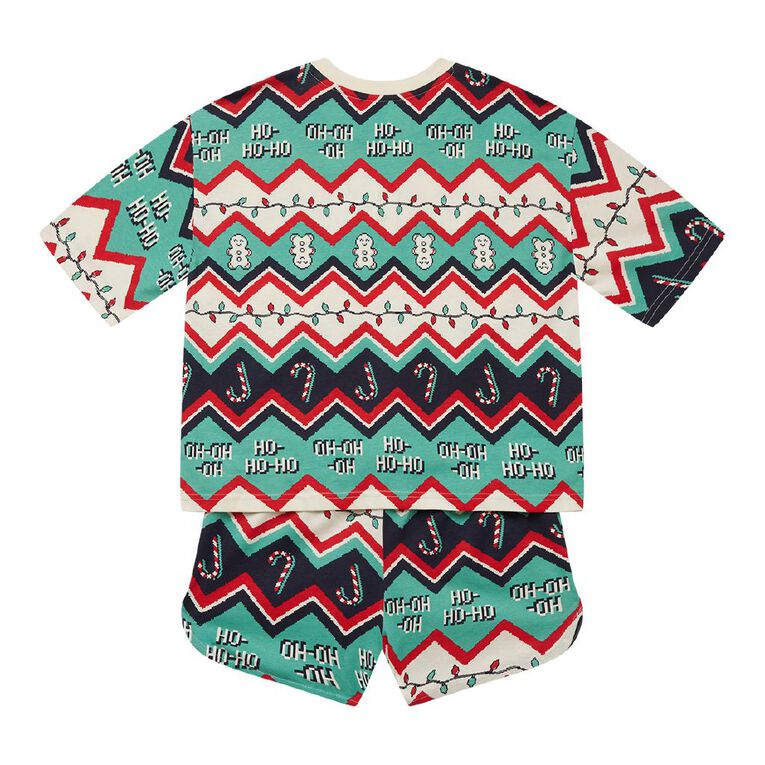 H&H Girls' Christmas Short Sleeve Pyjama Set, Green Mid, hi-res