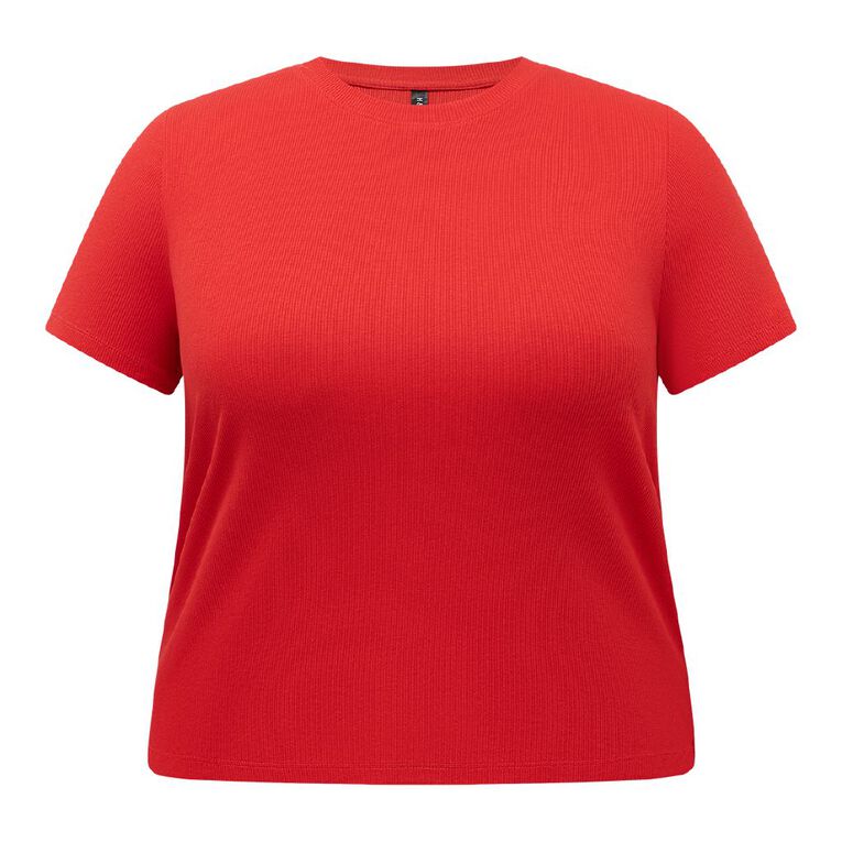 H&H Curve Women's Curve Short Sleeve Baby Rib Tee, Red, hi-res