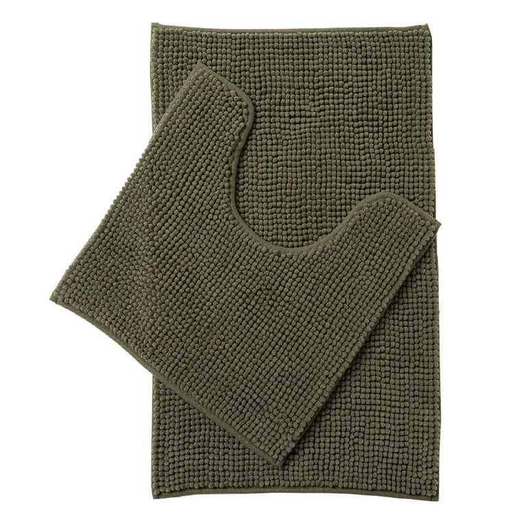 Living & Co Bath Mat Set Popcorn 2 piece Green 45cm x 75cm, , hi-res