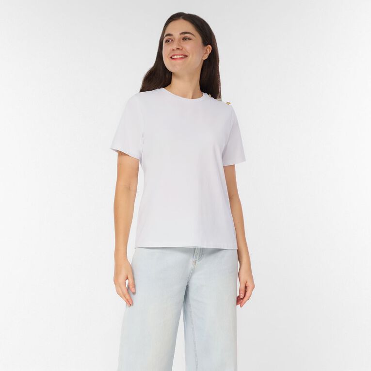 H&H Women's Button Tee, White, hi-res