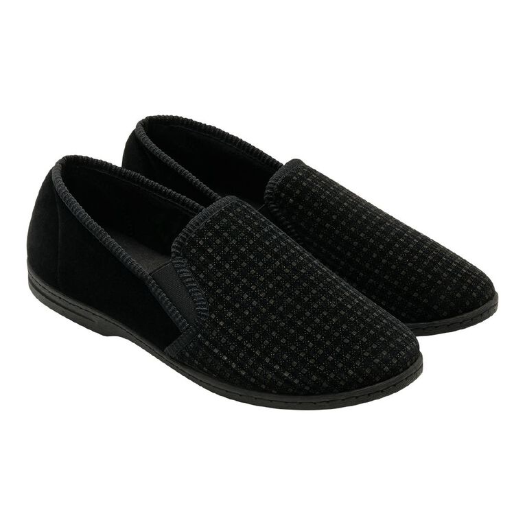 H&H Men's Edgar Memory Foam Closed Back Slippers, Black, hi-res
