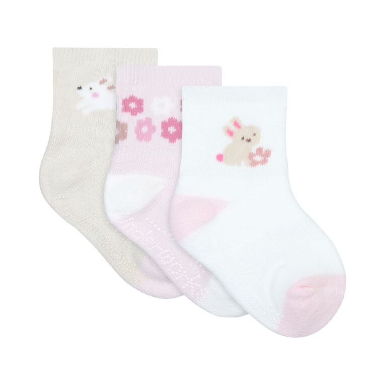 Underworks Infants' Cushioned Stay On Socks 3 Pack, Cream, hi-res