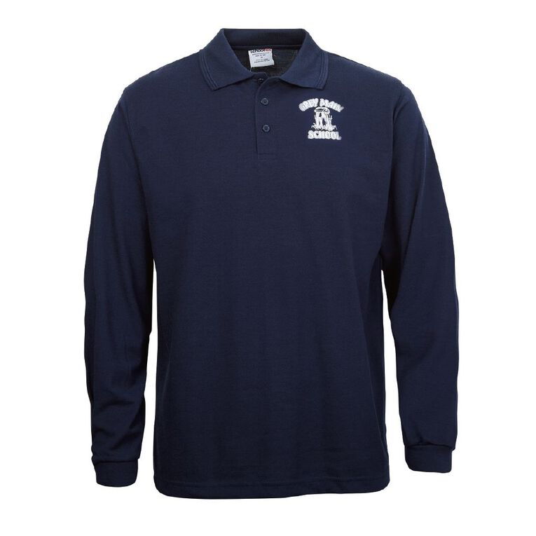 Schooltex Greymouth Main Long Sleeve Polo with Transfer, Navy, hi-res