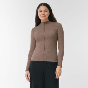 H&H Women's Long Sleeve Fine Rib Seam Detail Top