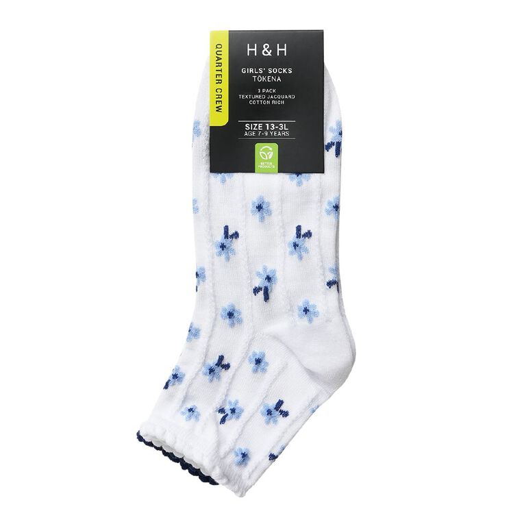 H&H Girls' Flower Quarter Crew Socks 3 Pack, Green Light, hi-res