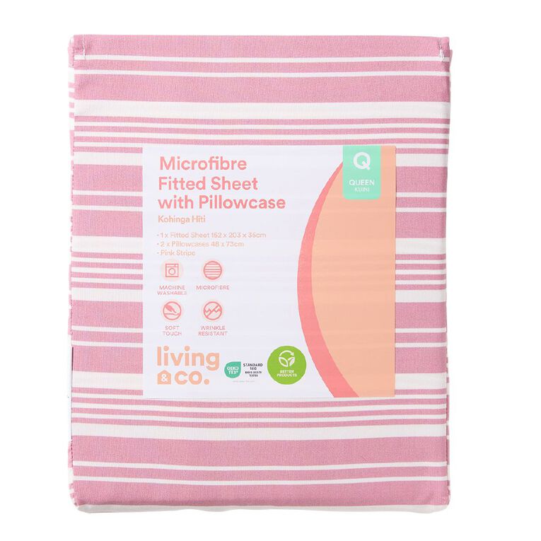 Living & Co Microfibre Sheet Set Pink Queen, , hi-res