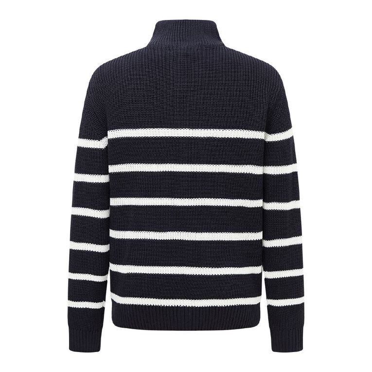 H&H Men's QTR Zip Fisherman Rib Pullover, Navy, hi-res