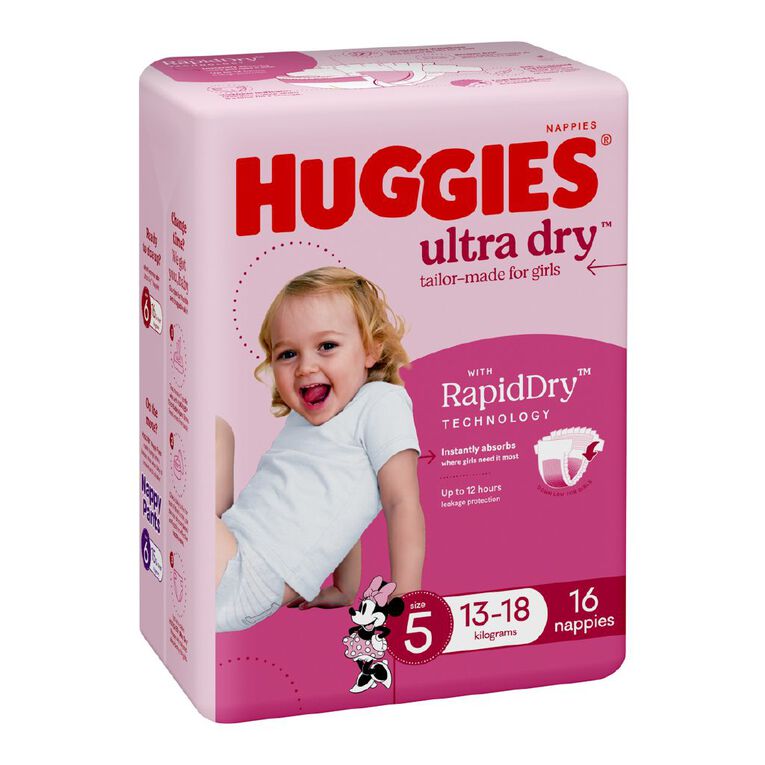 Huggies Girls' Convenience Nappy Walker Size 5 13-18kg 16 Pack, , hi-res