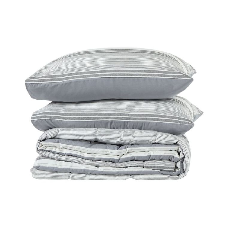 Living & Co 2 Piece Comforter Set Yarn Dye Stripe Grey King Single, , hi-res