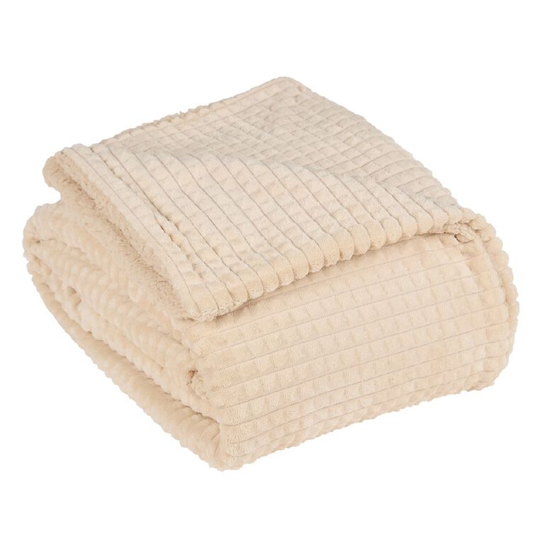 Living Co Waffle Plush Blanket Rose Natural Queen Natural The