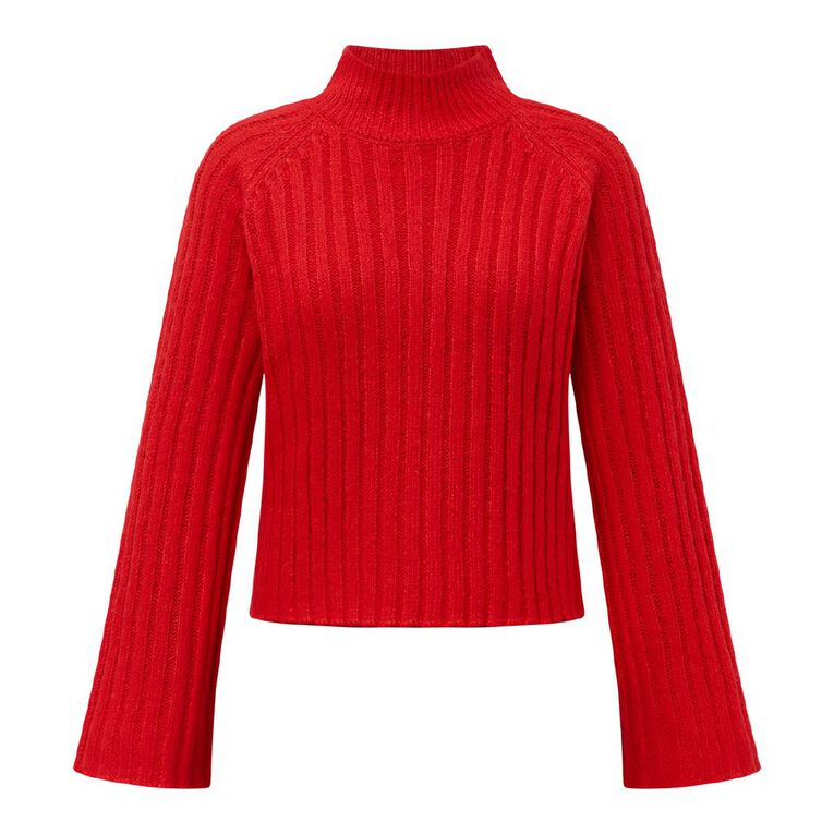 H&H Women's Oversized Crop Box Funnel Knit Jumper, Red, hi-res
