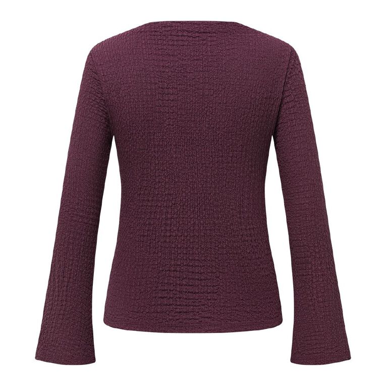 H&H Women's Long Sleeve Crinkle Top, Red Dark, hi-res