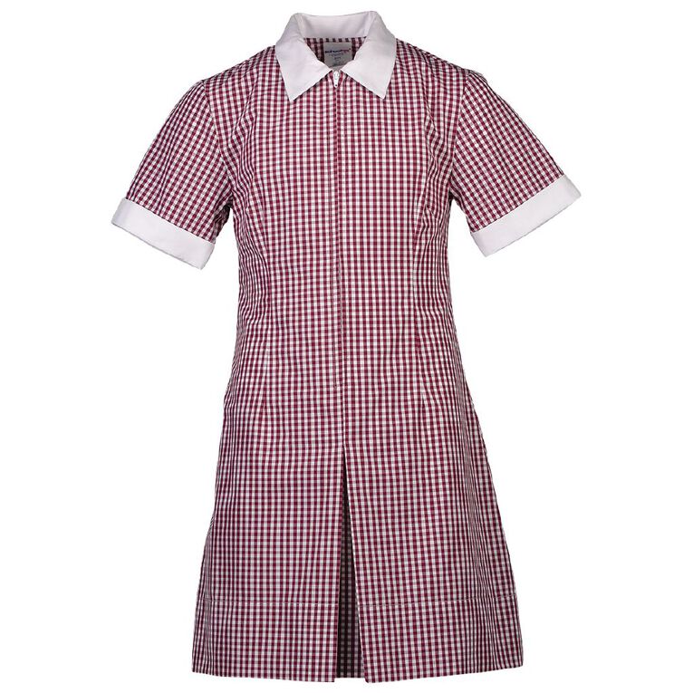 Schooltex Zip Gingham School Dress, Burgundy/White, hi-res