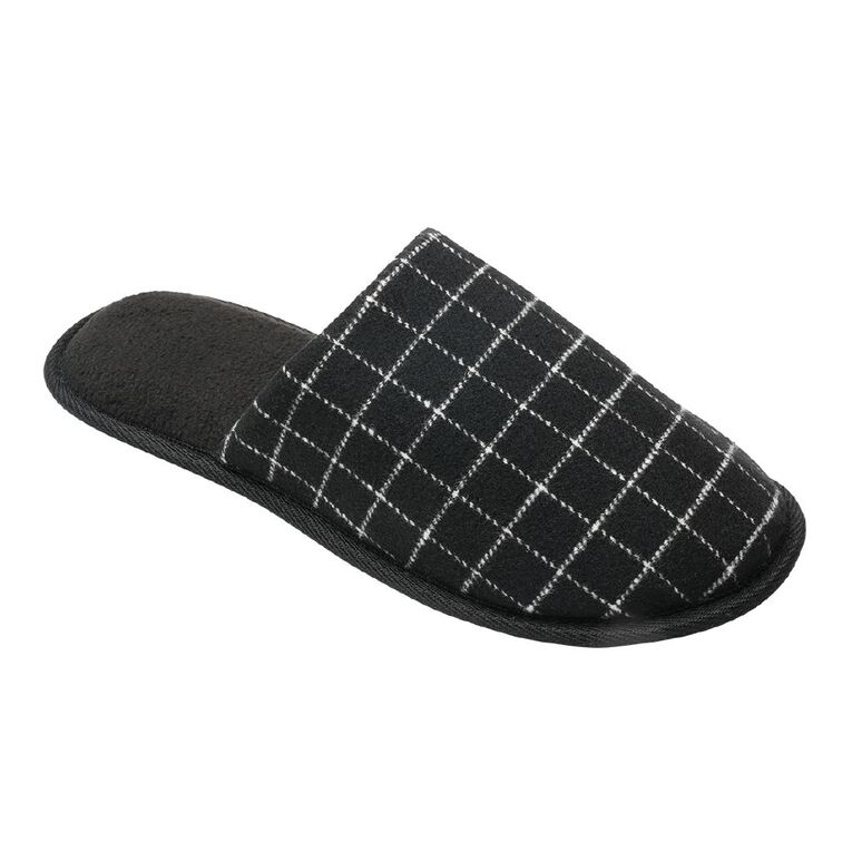 H&H Men's Tartan Check Slip-On Slippers, Black/White, hi-res