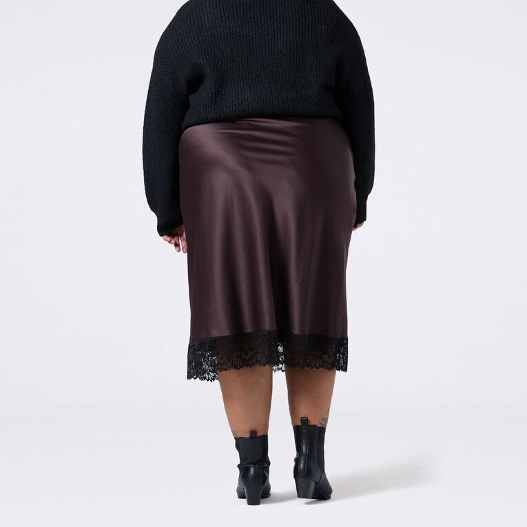 H&H Curve Women's Lace Trim Midi Skirt, Brown Dark, hi-res