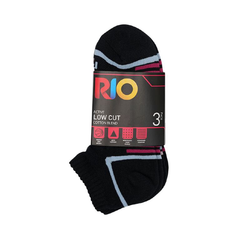 Rio Women's Active Low Cut Socks 3 Pack, Black, hi-res