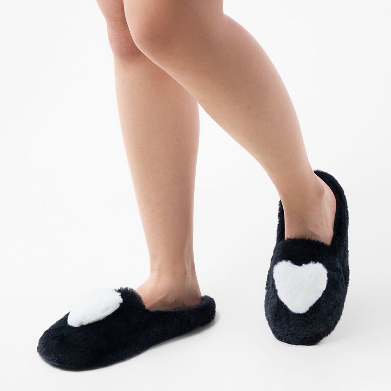 H&H Women's Heart Scuff Slippers, Black, hi-res