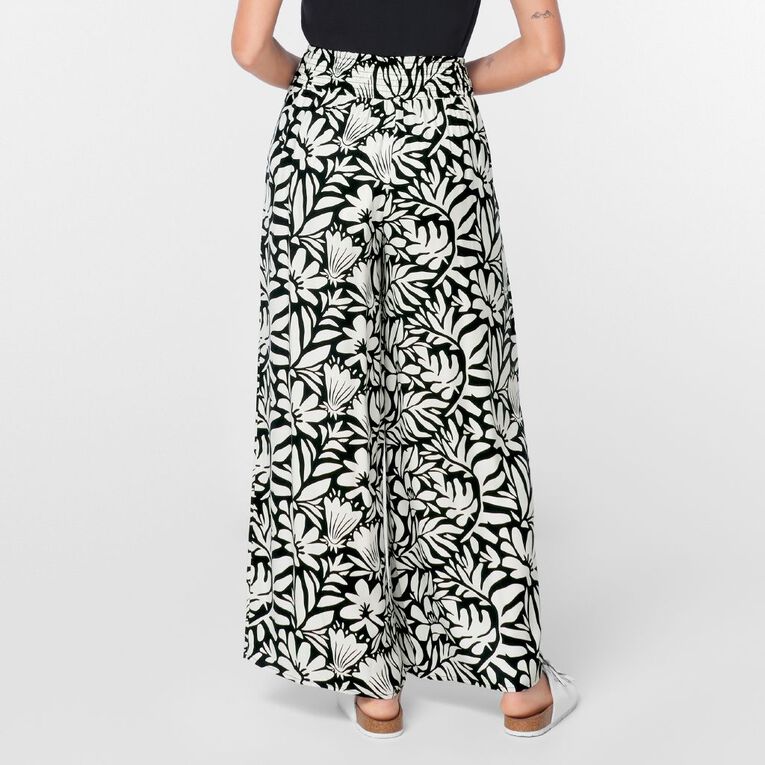 H&H Women's Shirred Waist Wide Leg Pants, Black/White, hi-res