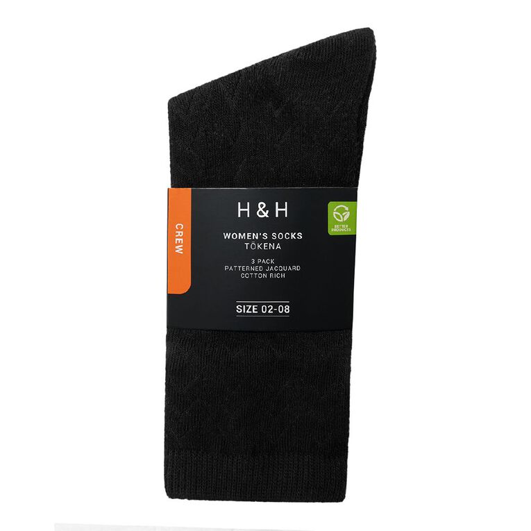 H&H Women's Mixed Jacquard Socks 3 Pack, Black, hi-res