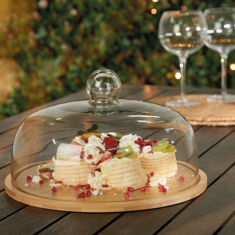 Living & Co Bamboo Board with Glass Dome Natural 32cm, , hi-res