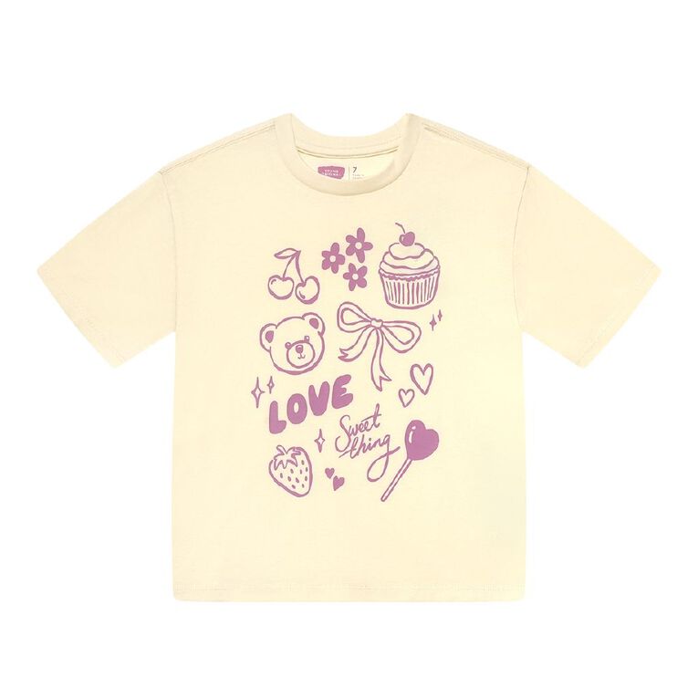 Young Original Relaxed Fit Short Sleeve Printed Tee, Cream, hi-res