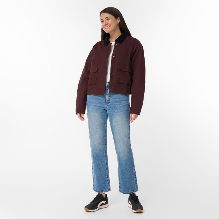 H&H Women's Contrast Collar Barn Jacket, Brown Dark, hi-res