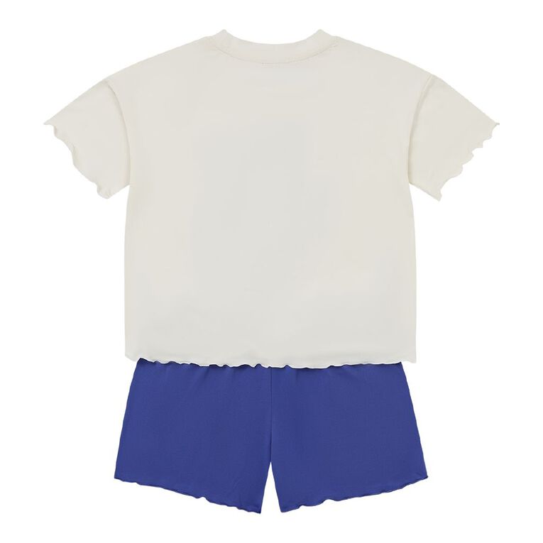 H&H Girls' Comfy Tee and Short Pyjama Set, Blue Mid, hi-res