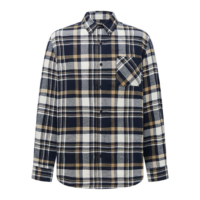 H&H Men's Brushed Flannel Shirt, Navy, hi-res