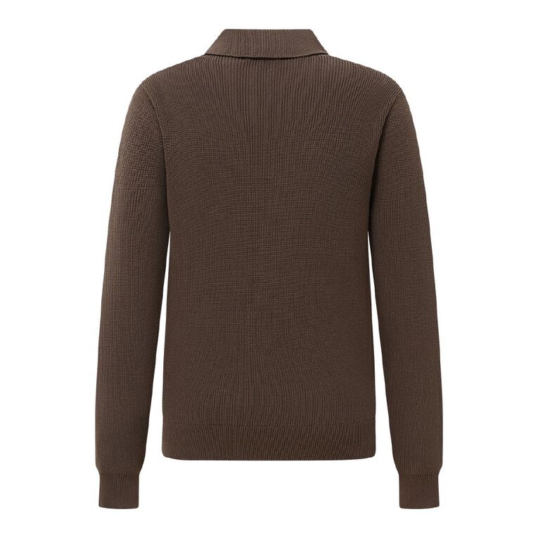 H&H Men's Polo Fisherman Rib Pullover, Brown Dark, hi-res