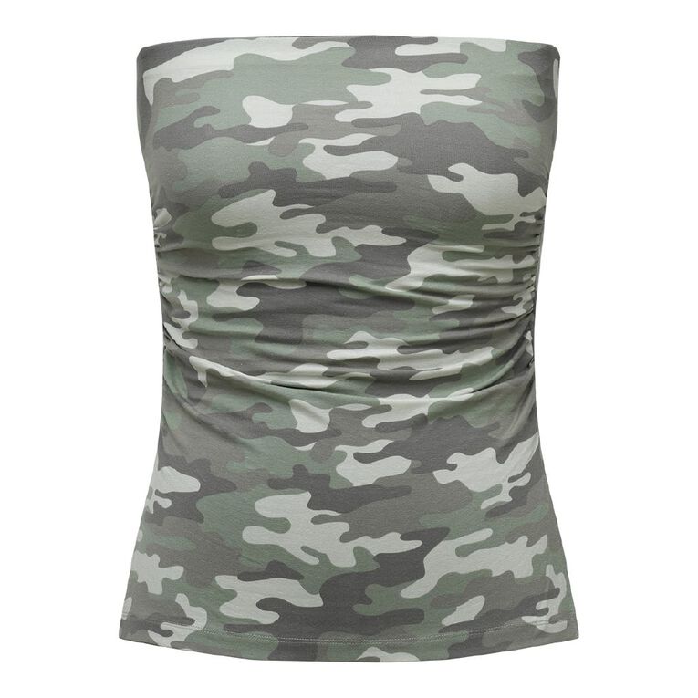 Garage Women's Contour Printed Ruched Bandeau, Green, hi-res