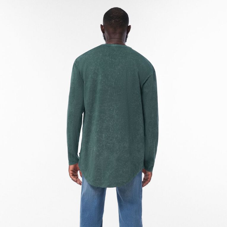 Garage Men's Long Line Acid Wash Tee, Green Dark, hi-res