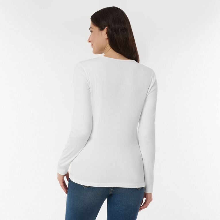 H&H Women's Long Sleeve Classic Rib Crew Tee, White, hi-res
