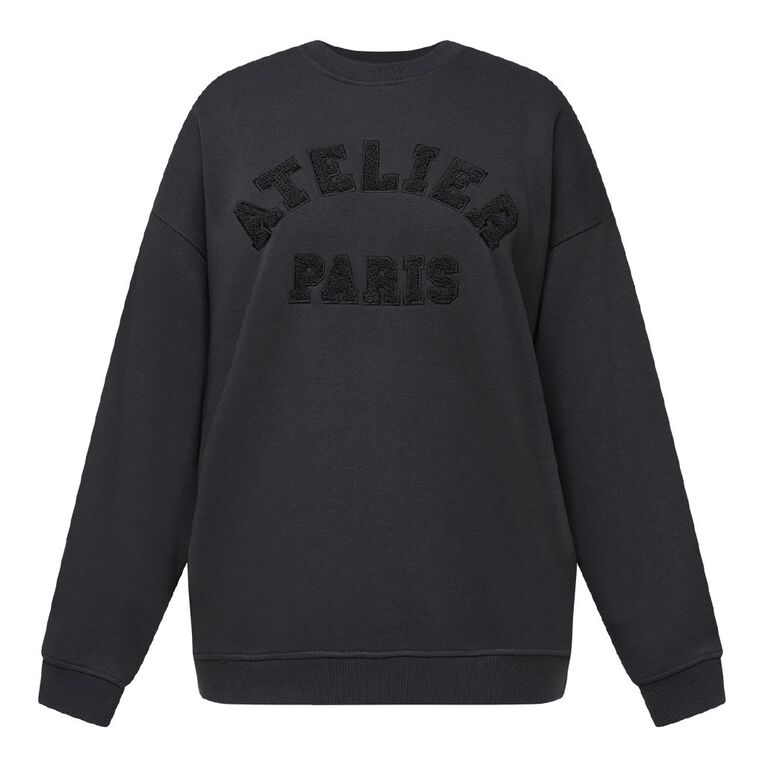 H&H Women's Long Sleeve Oversized Crew, Grey Dark, hi-res
