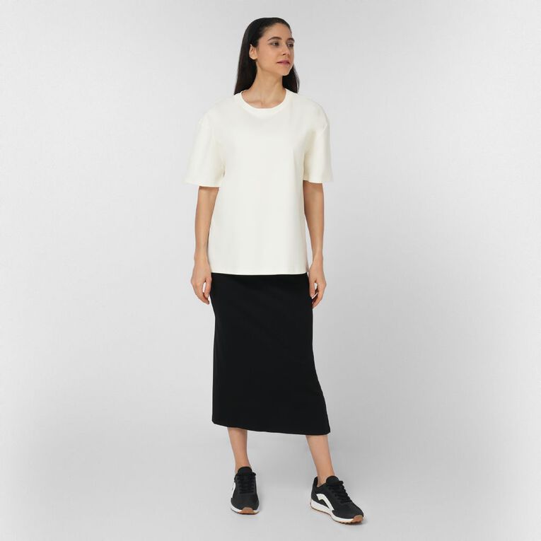 H&H Women's Short Sleeve Boxy Plain Tee, Cream, hi-res