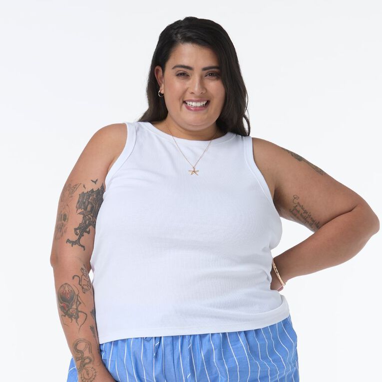 H&H Plus Women's Curve Rib Tank, White, hi-res