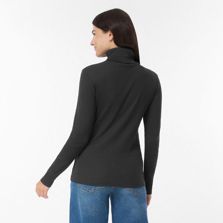 H&H Women's Long Sleeve Classic Rib Skivvy, Black, hi-res