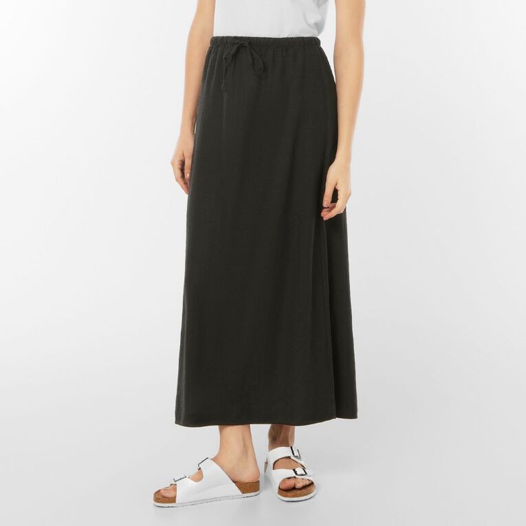 H&H Women's Long Linen Blend Skirt, Black, hi-res