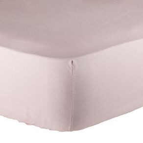 Living & Co 100% Washed Cotton Fitted Sheet Pink Single