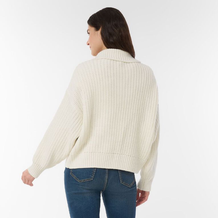 H&H Women's Zip Through Jumper, Cream, hi-res