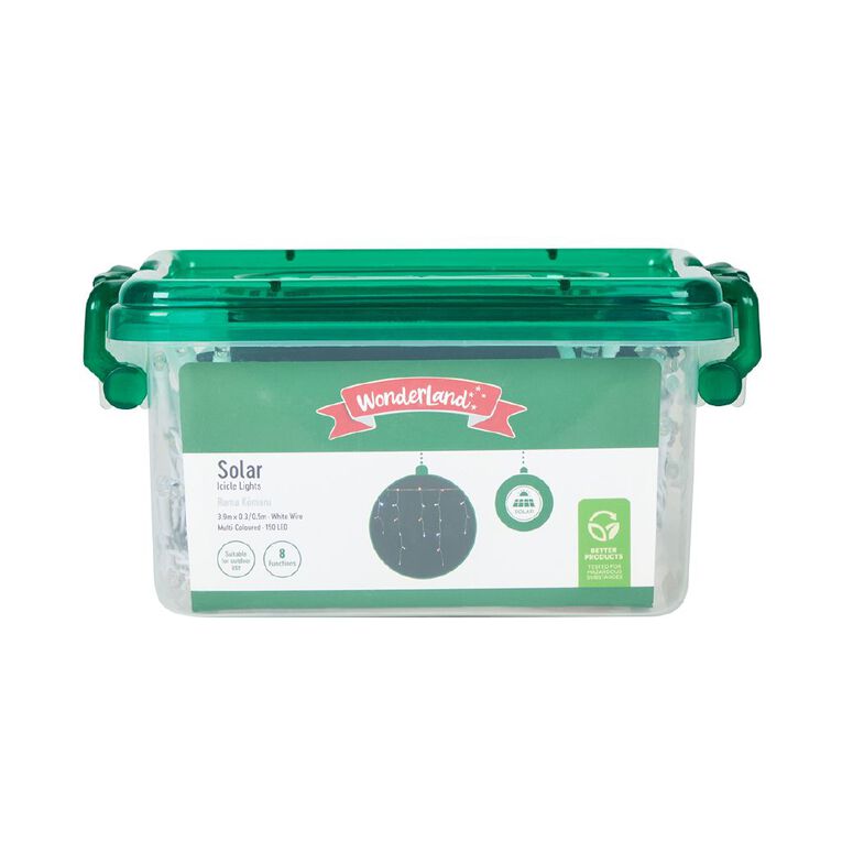 Wonderland Solar Icicle Christmas Lights Multi-Coloured 3.9m, , hi-res