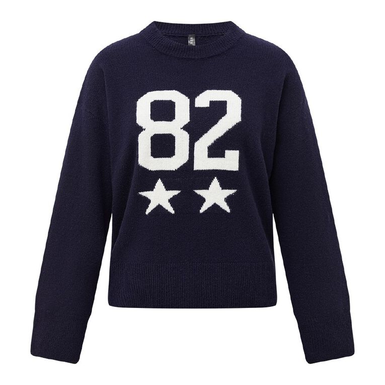 H&H Women's Intarsia Knit Jumper, Navy, hi-res