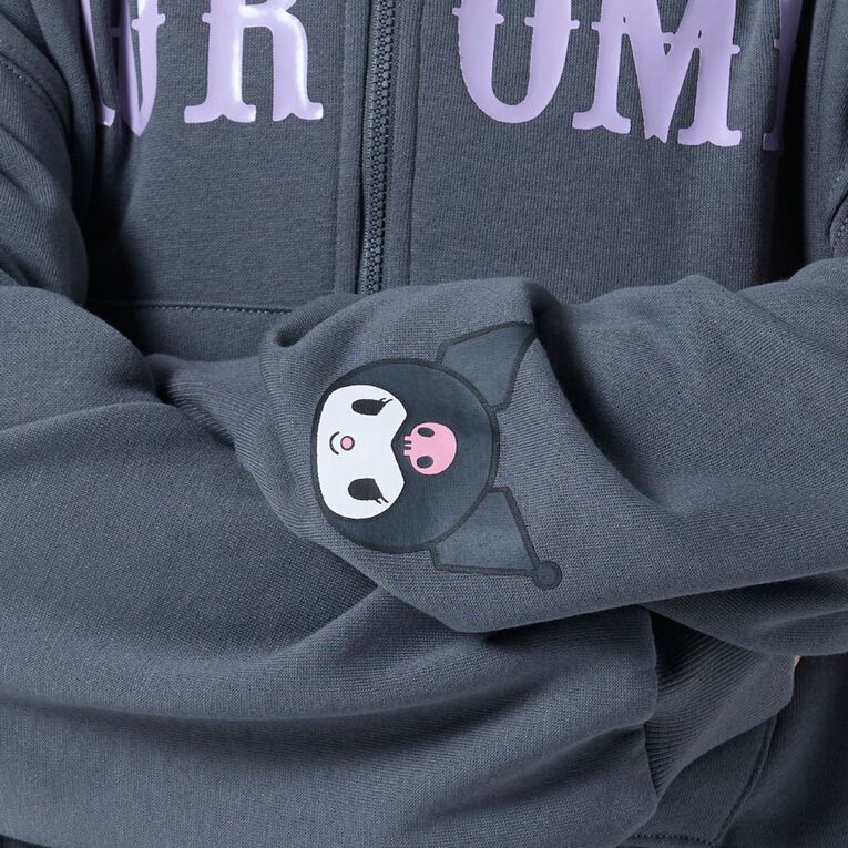 Kuromi Boxy Zip Hoodie, Grey Dark, hi-res
