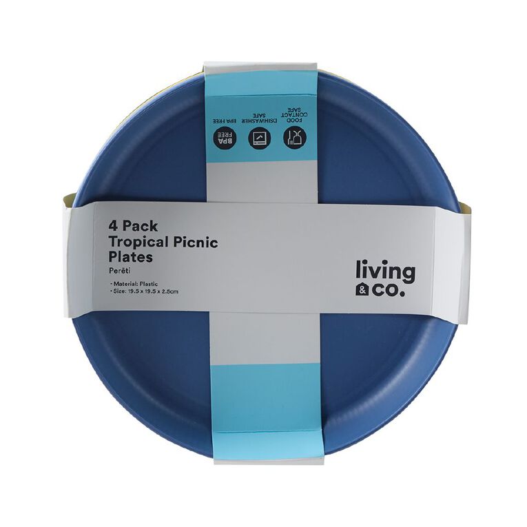 Living & Co Tropical Picnic Plates Multi-Coloured 4 Pack, , hi-res