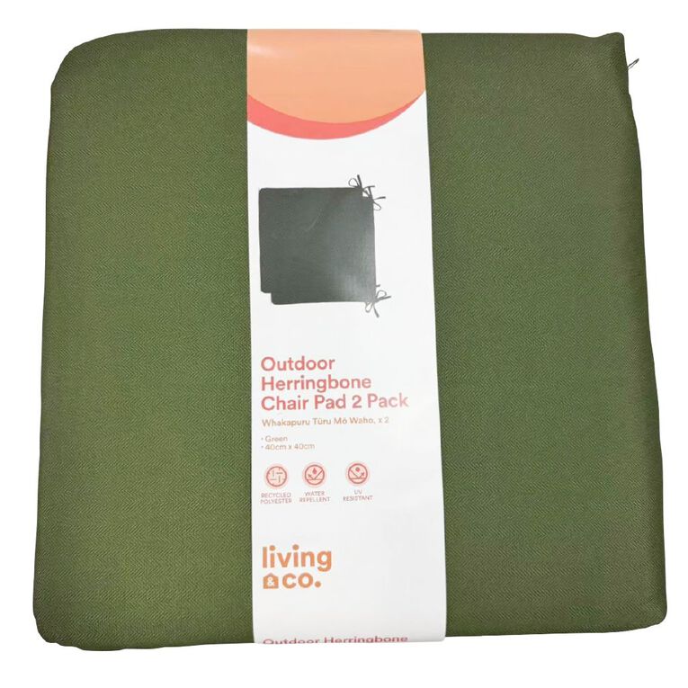 Living & Co Outdoor Cushion Chair Pad 2 Pack Texture Green 40cm x 40cm, , hi-res
