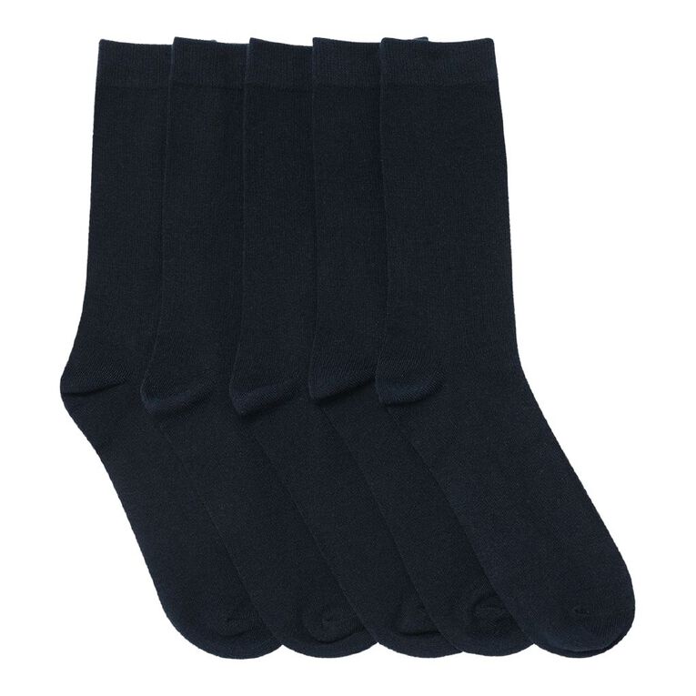 H&H Men's Plain Crew Socks 5 Pack, Navy, hi-res
