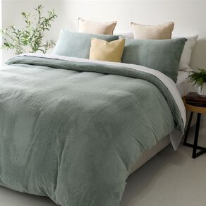 Living & Co Duvet Cover Set Teddy Fleece Green Super King