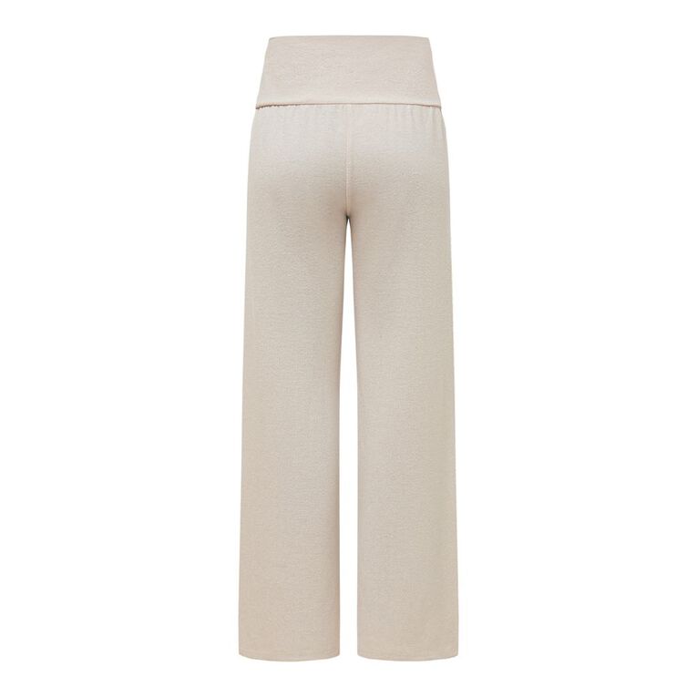 H&H Women's Brushed Knit Rib Fold Over Lounge Pants, Cream, hi-res