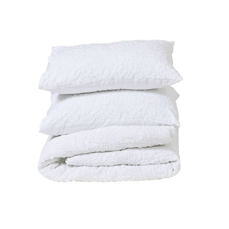 Living & Co Duvet Cover Set Cotton Ruched Floral White Super King, , hi-res