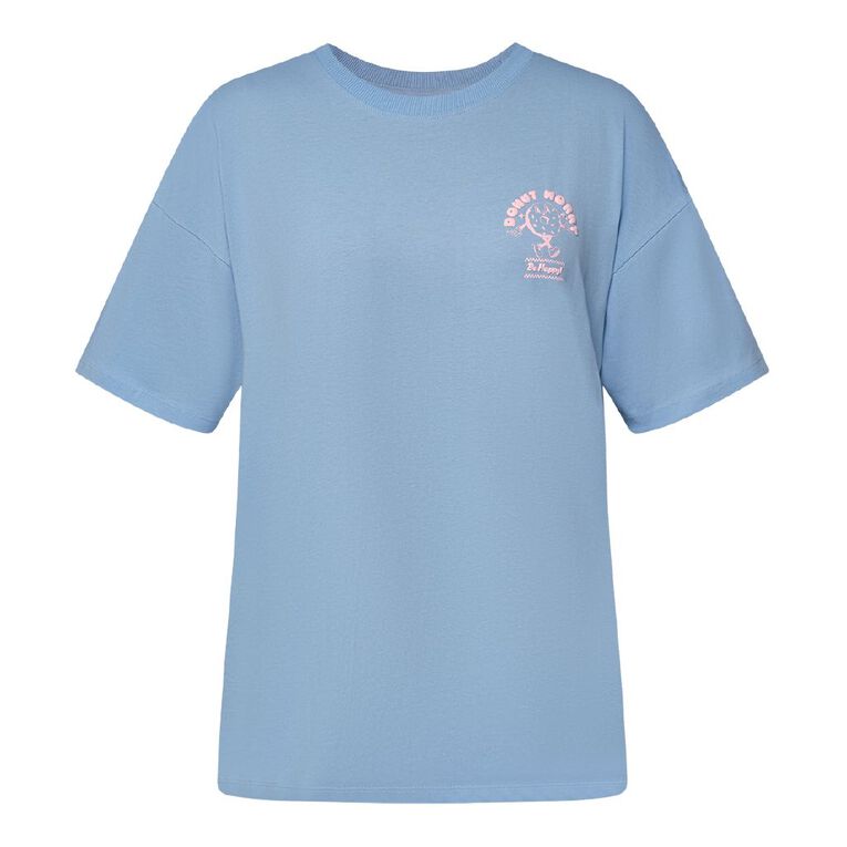 H&H Women's Short Sleeve Boyfriend Graphic Tee, Blue Light, hi-res